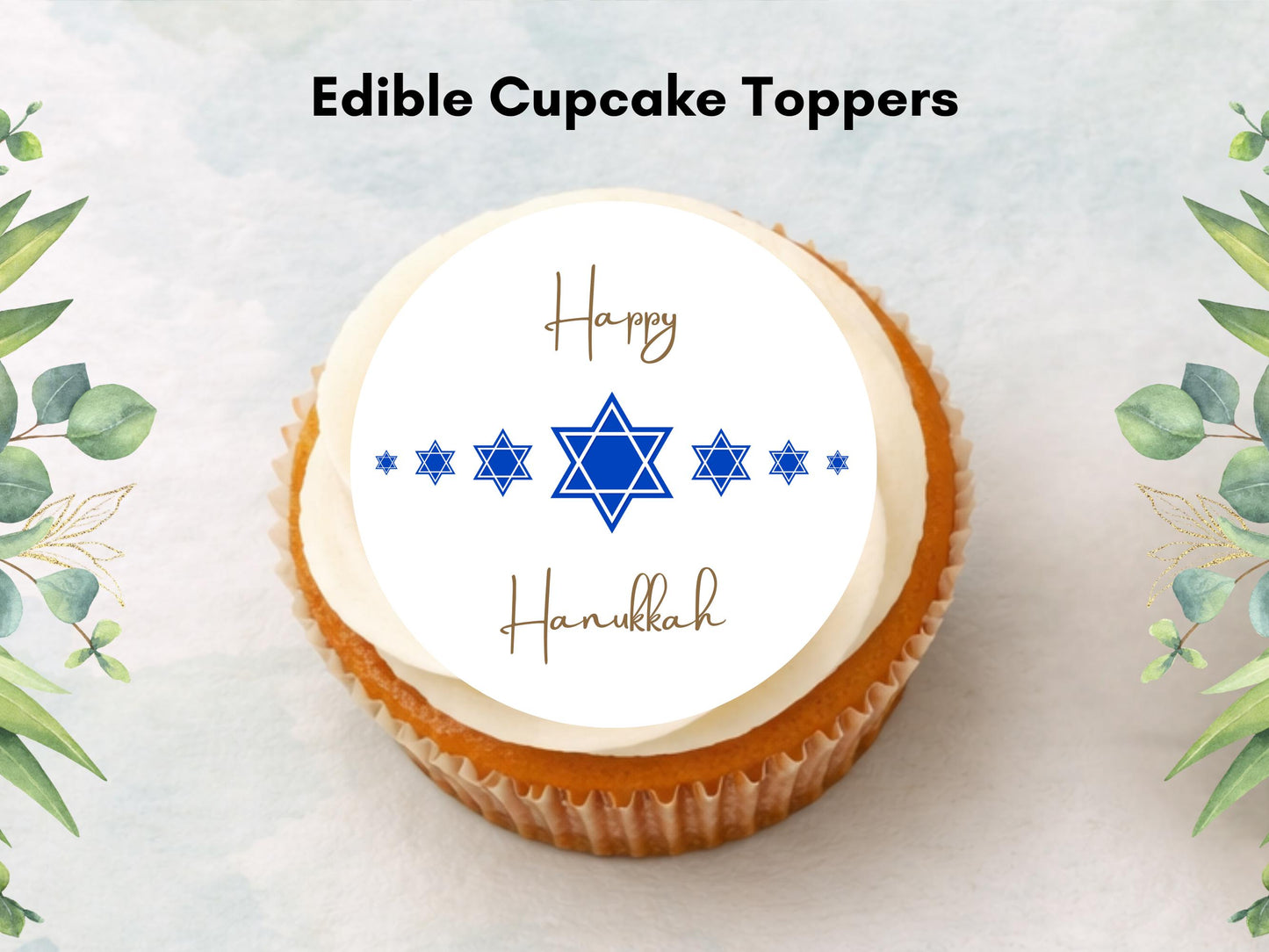 Happy Hanukkah Edible Cupcake Toppers – Pre-Cut 2" Wafer Paper