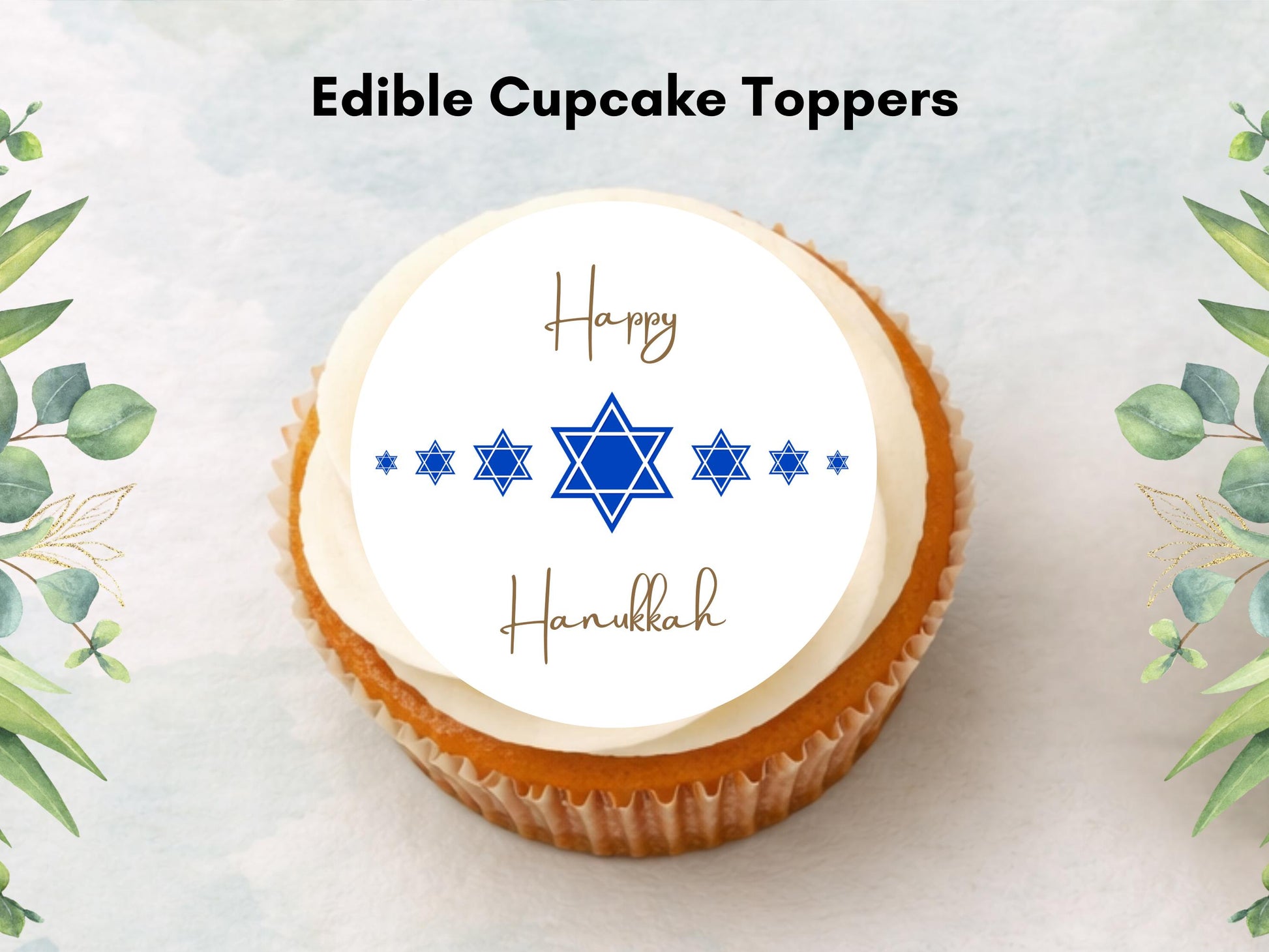 Happy Hanukkah Edible Cupcake Toppers – Pre-Cut 2" Wafer Paper
