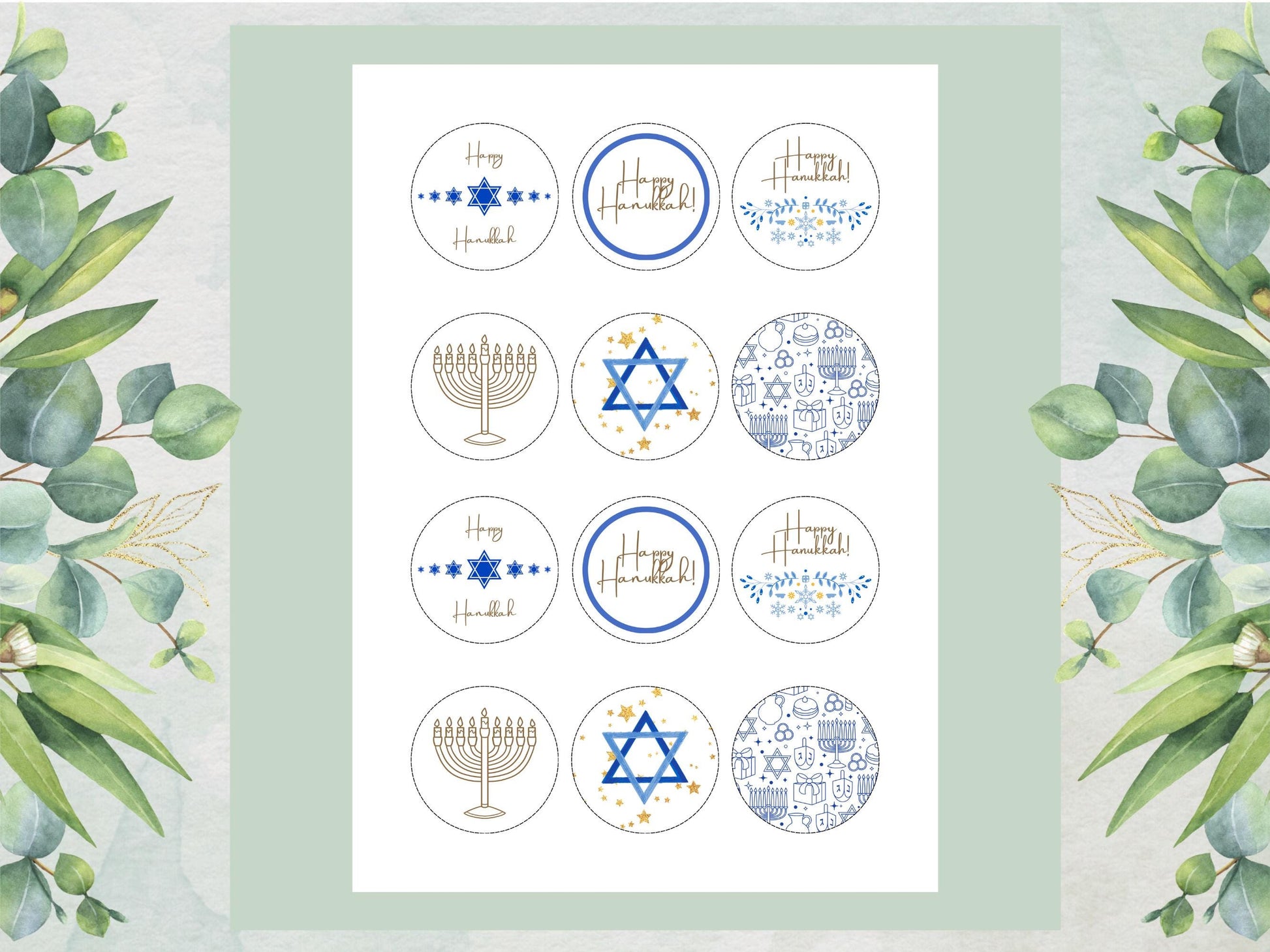 Happy Hanukkah Edible Cupcake Toppers – Pre-Cut 2" Wafer Paper