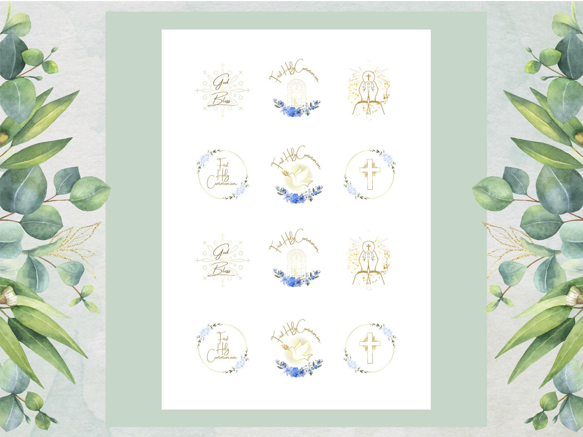 First Holy Communion Edible Cupcake Toppers – Wafer, Card, or Icing