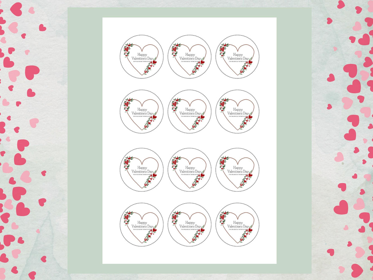 Happy Valentines Day Heart Edible Cupcake Toppers 12 x 2"