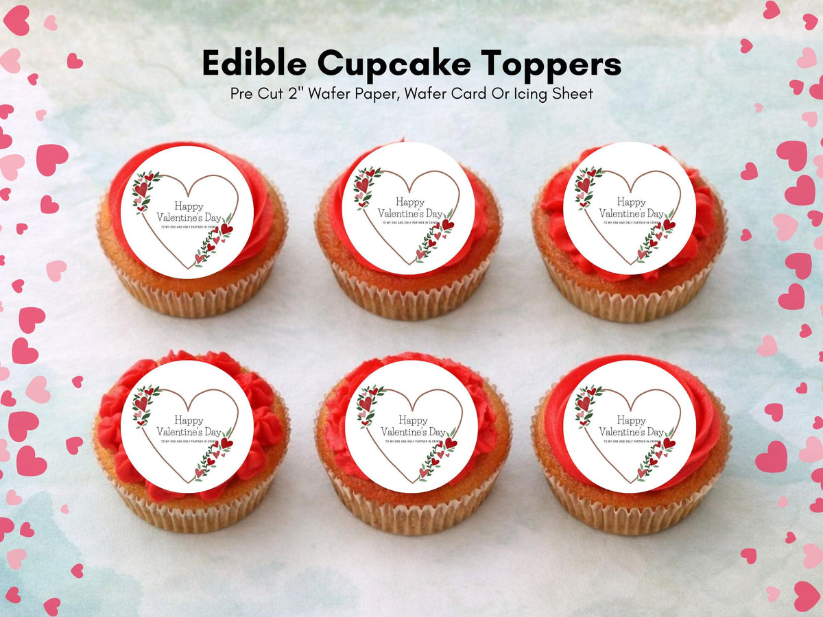Happy Valentines Day Heart Edible Cupcake Toppers 12 x 2"
