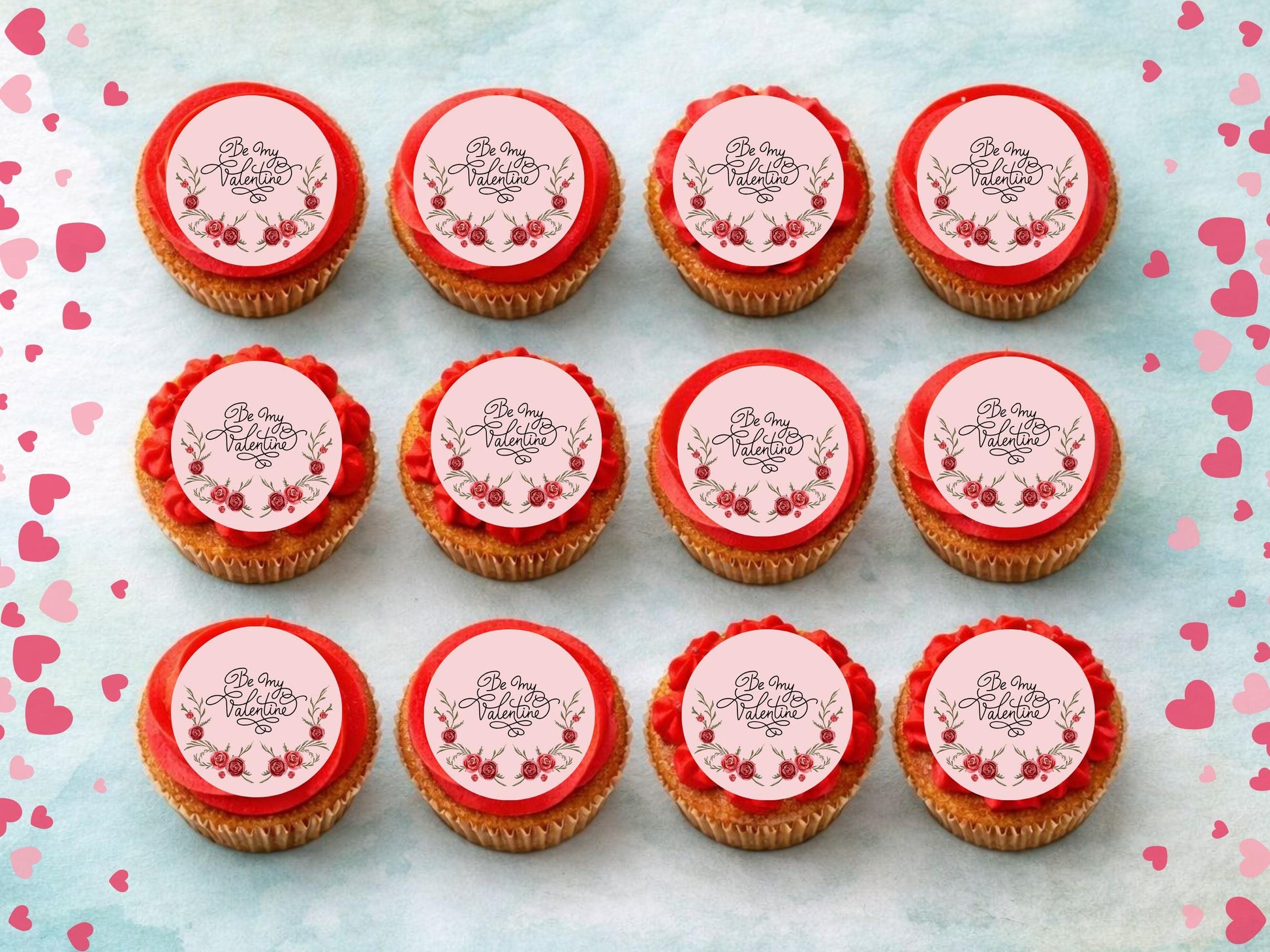 Valentines Day Edible Cupcake Toppers 12 x 2", Be My Valentine Toppers