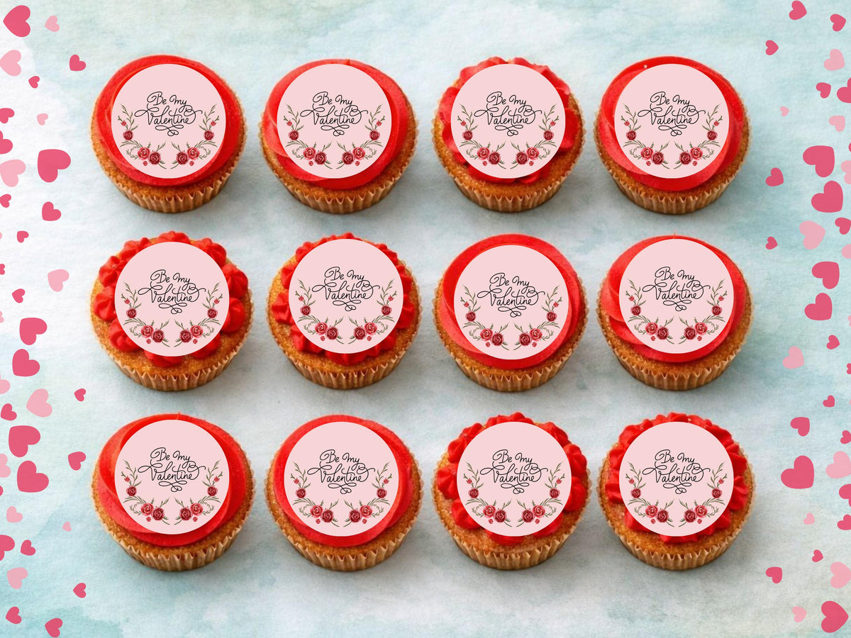 Valentines Day Edible Cupcake Toppers 12 x 2", Be My Valentine Toppers