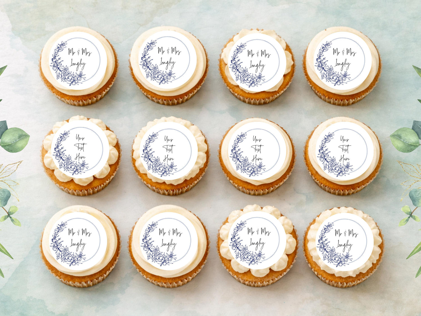 Personalised Edible Cupcake Toppers 12 x 2" Precut Wafer Paper, Card or Icing Sheet