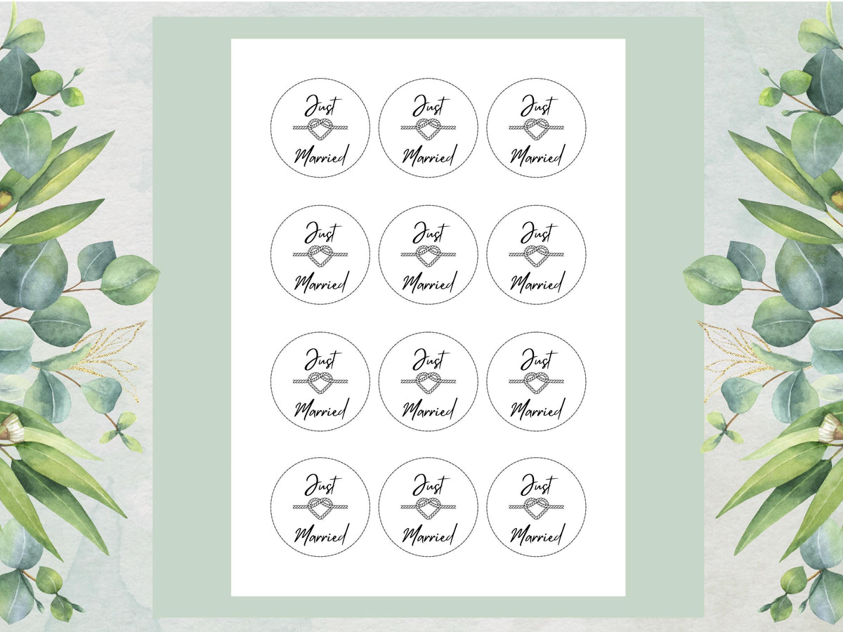 Just Married Edible Cupcake Toppers – 2" Wafer Paper, Card, or Icing