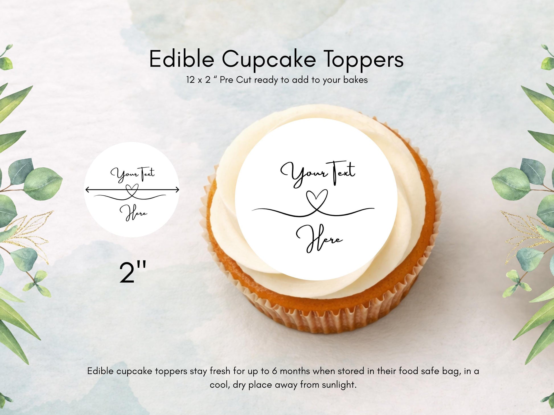 Personalized Wedding Cupcake Toppers – Edible Wafer Paper or Icing (12 x 2")