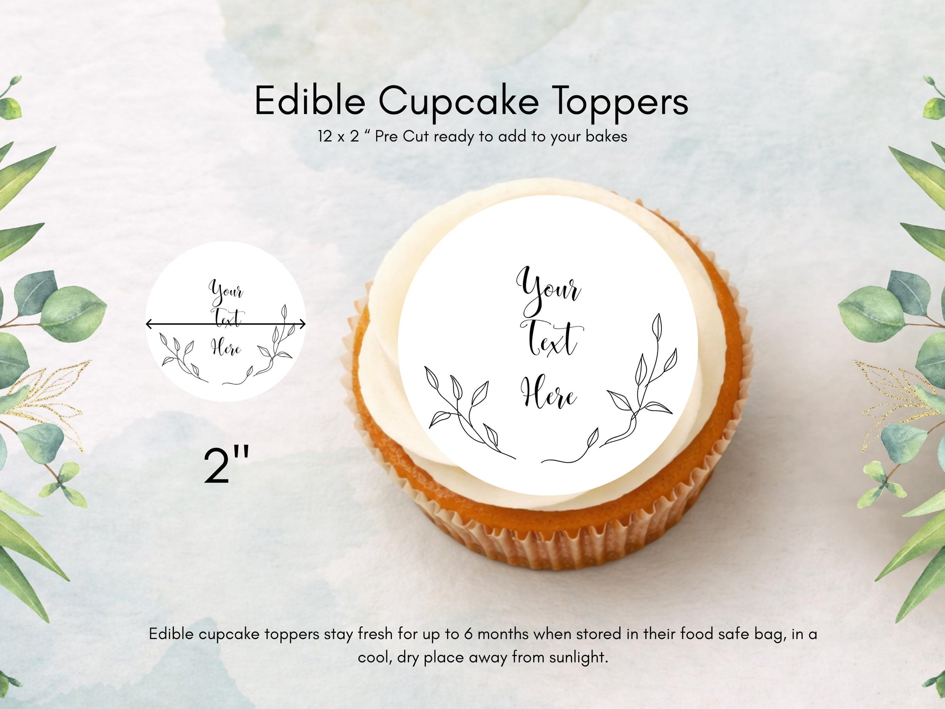 Personalized Edible Cupcake Toppers – Wedding, Birthday (Wafer Paper, Card or Icing Sheet)
