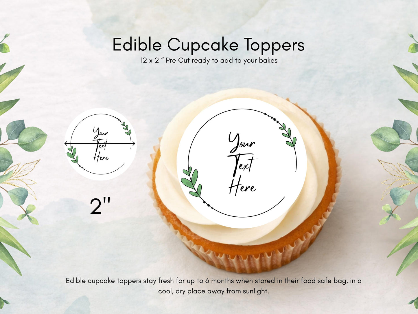 Personalised Edible Cupcake Toppers 12 x 2" – Pre cut Wafer Paper, Card or Icing Sheet, Wedding Cake Topper, Wedding Favors