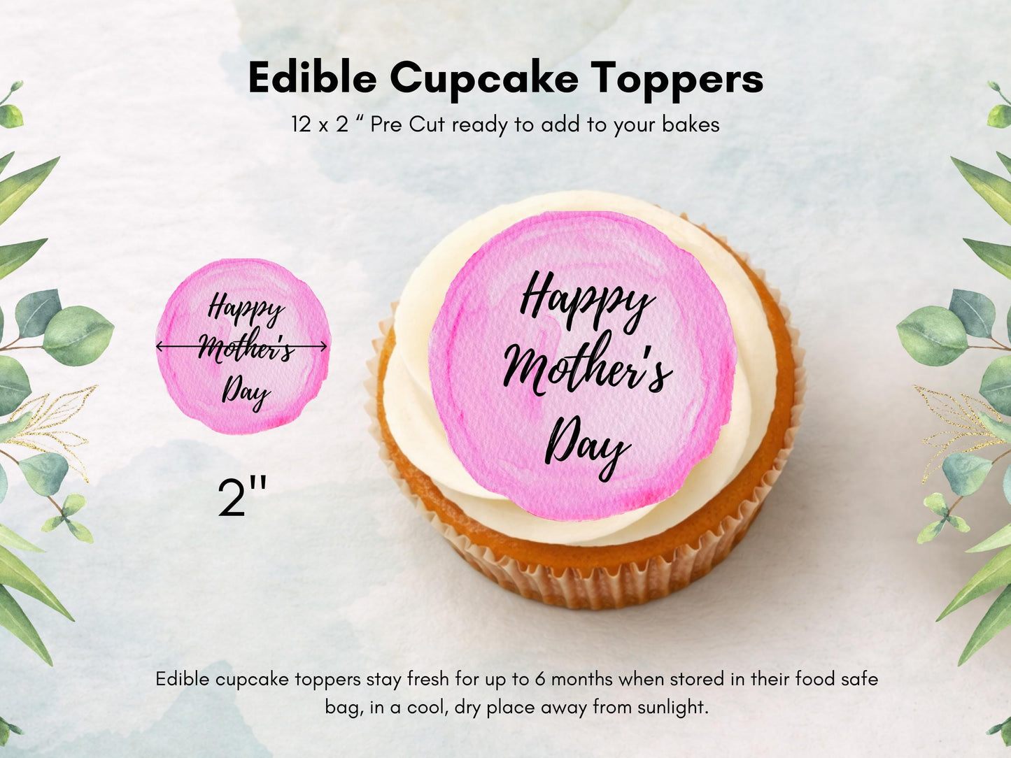 Happy Mother's Day Edible Cake Toppers: Wafer Paper, Card, or Icing (12 x 2")