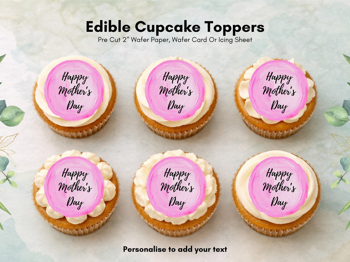 Happy Mother's Day Edible Cake Toppers: Wafer Paper, Card, or Icing (12 x 2")