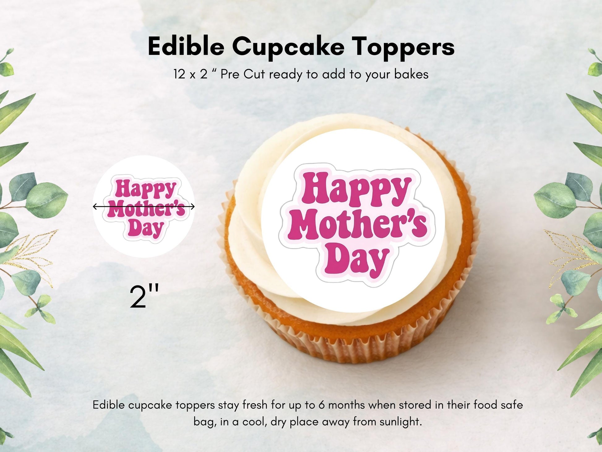Happy Mother's Day Edible Cake Toppers: Wafer Paper, Card, or Icing (12 x 2")