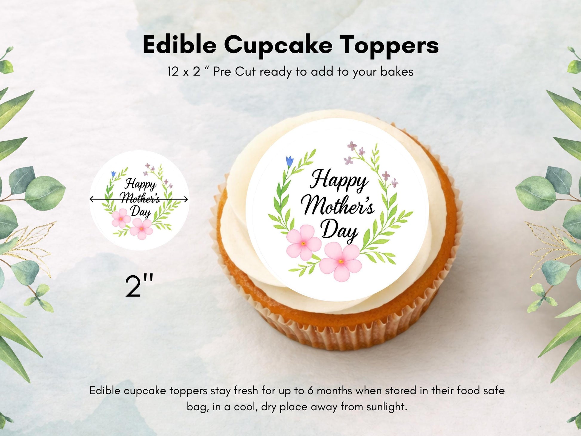 Happy Mother's Day Cupcake Toppers: Edible Wafer Paper Decorations