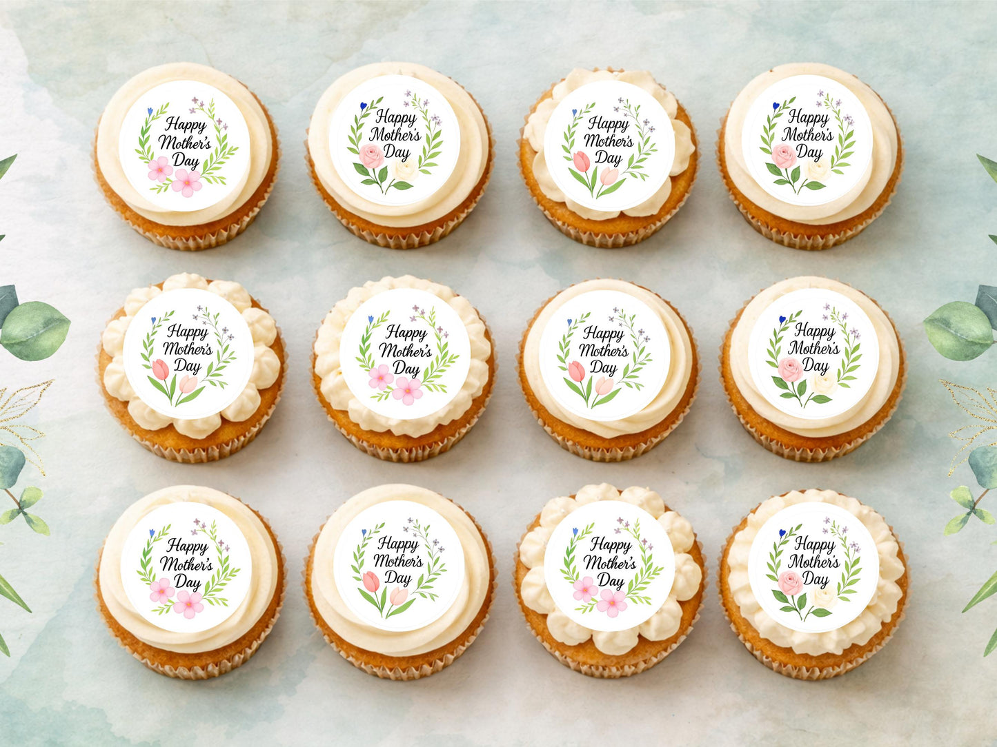 Happy Mother's Day Cupcake Toppers: Edible Wafer Paper Decorations