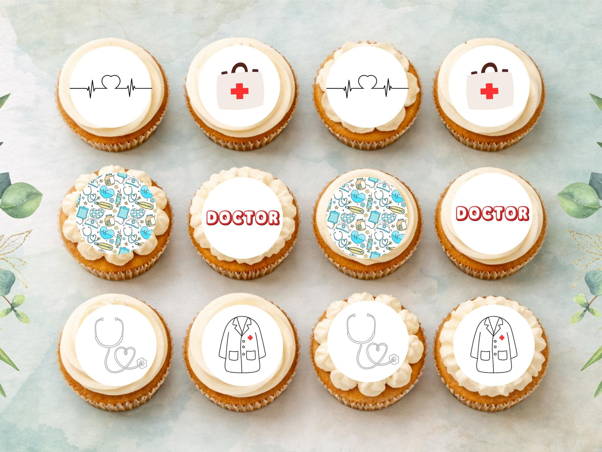 Doctor Theme Edible Cupcake Toppers – 2" Wafer Paper, Card or Icing Sheet