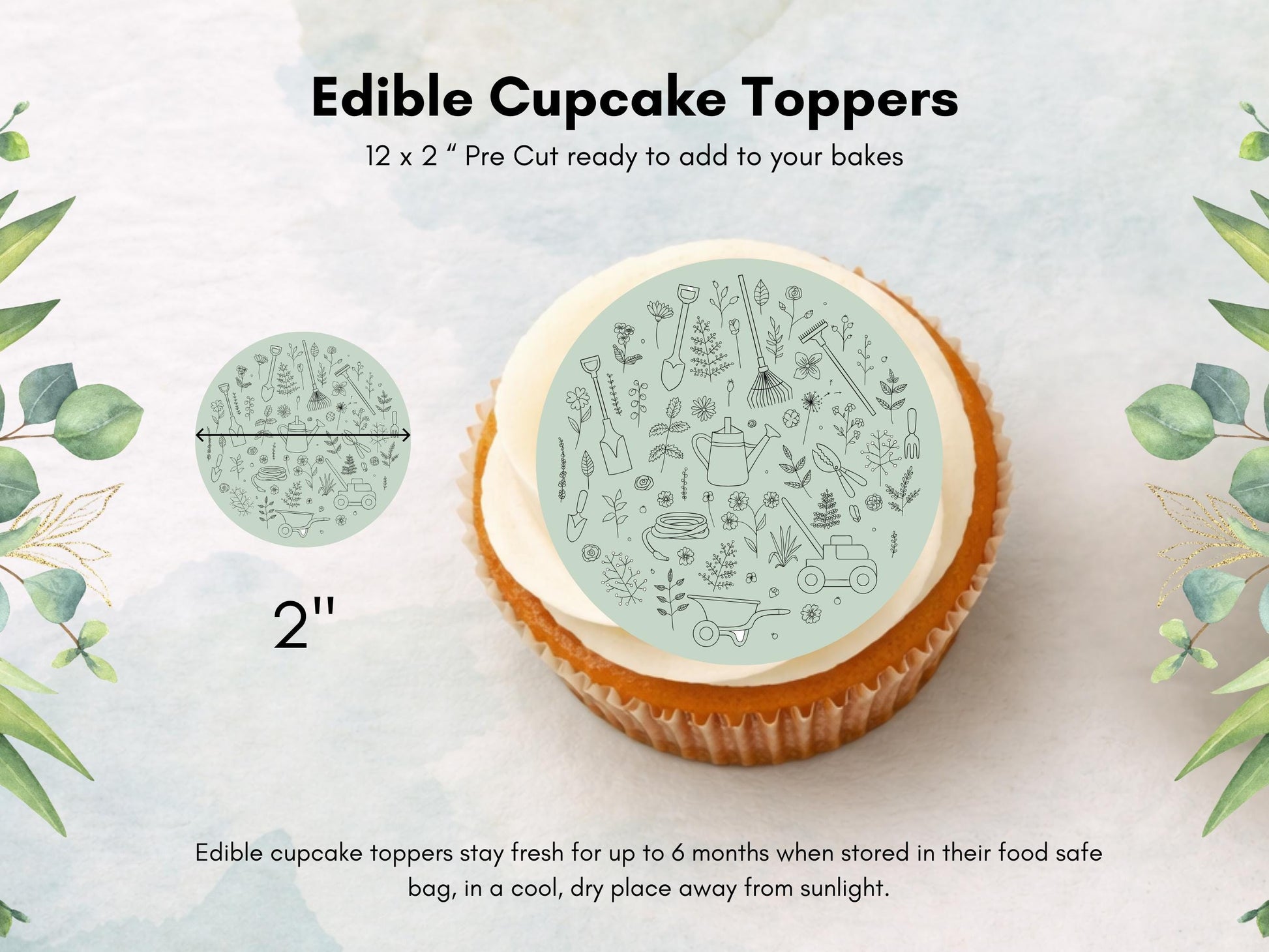 Gardener Cupcake Toppers - Precut Edible Decorations (12 x 2")