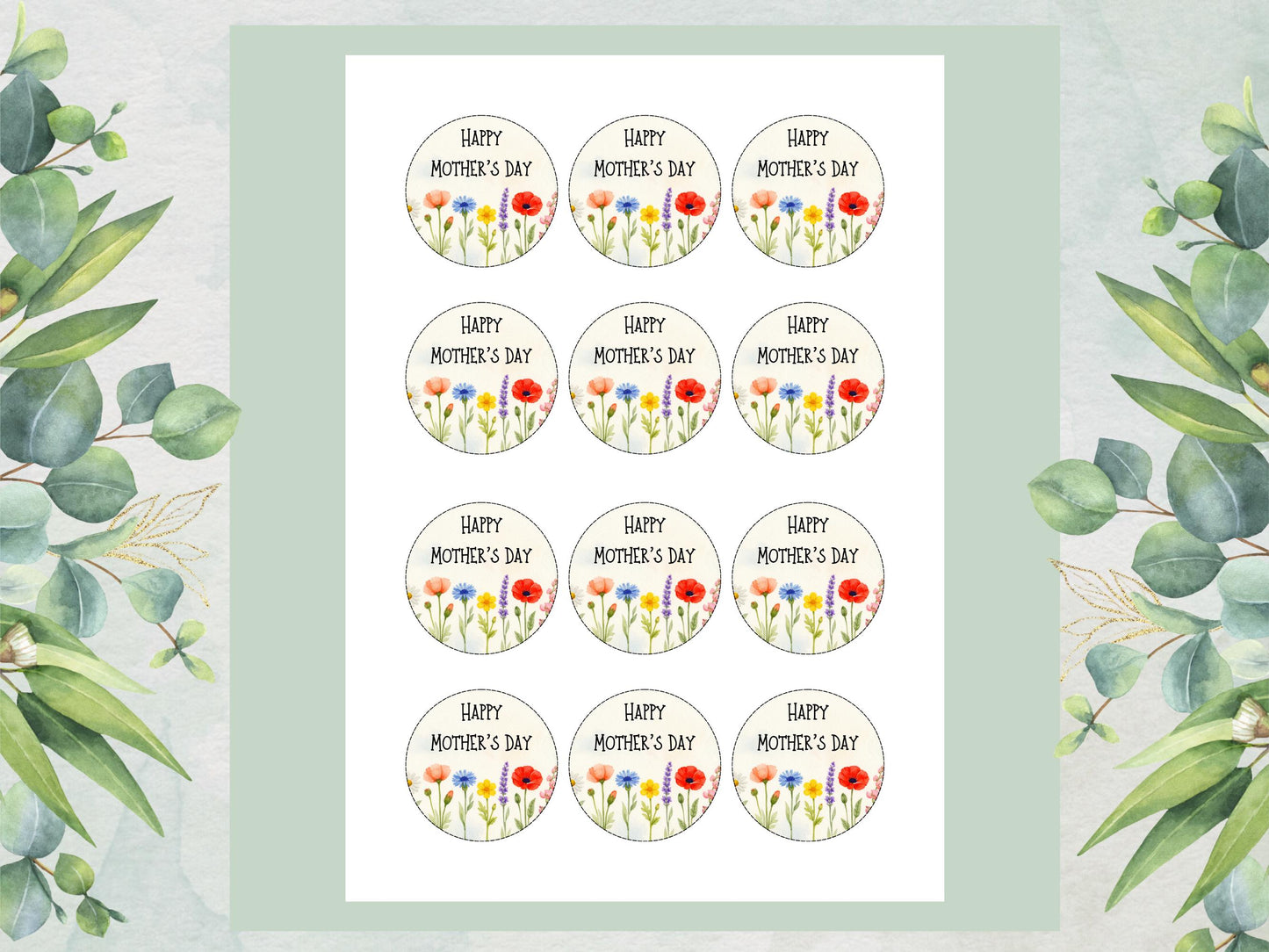 Happy Mother's Day Floral Cupcake Toppers: Edible Wafer Paper Decorations