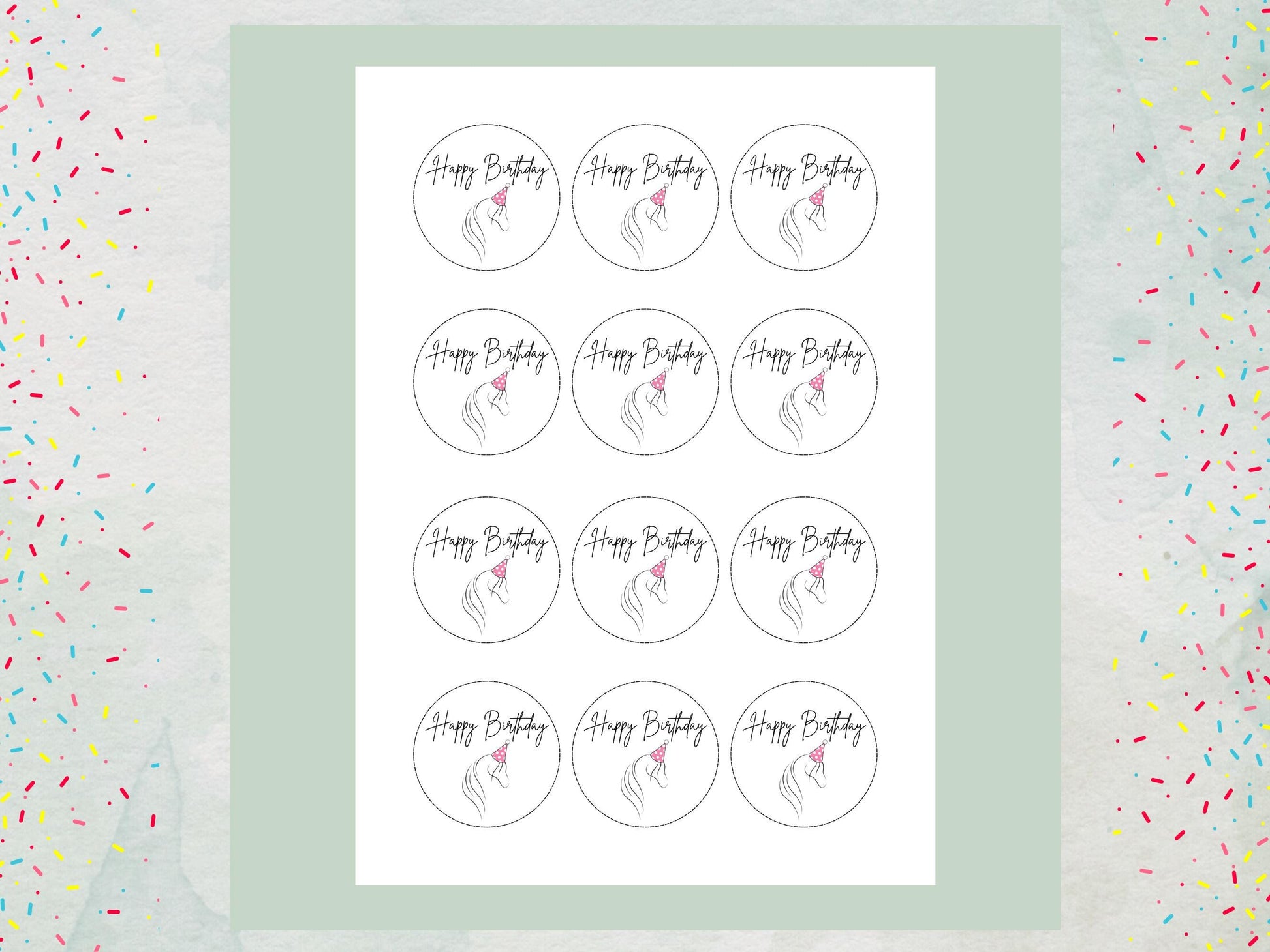 Horse Happy Birthday Edible Cupcake Toppers – 12 x 2" Pony Birthday Cake Decorations