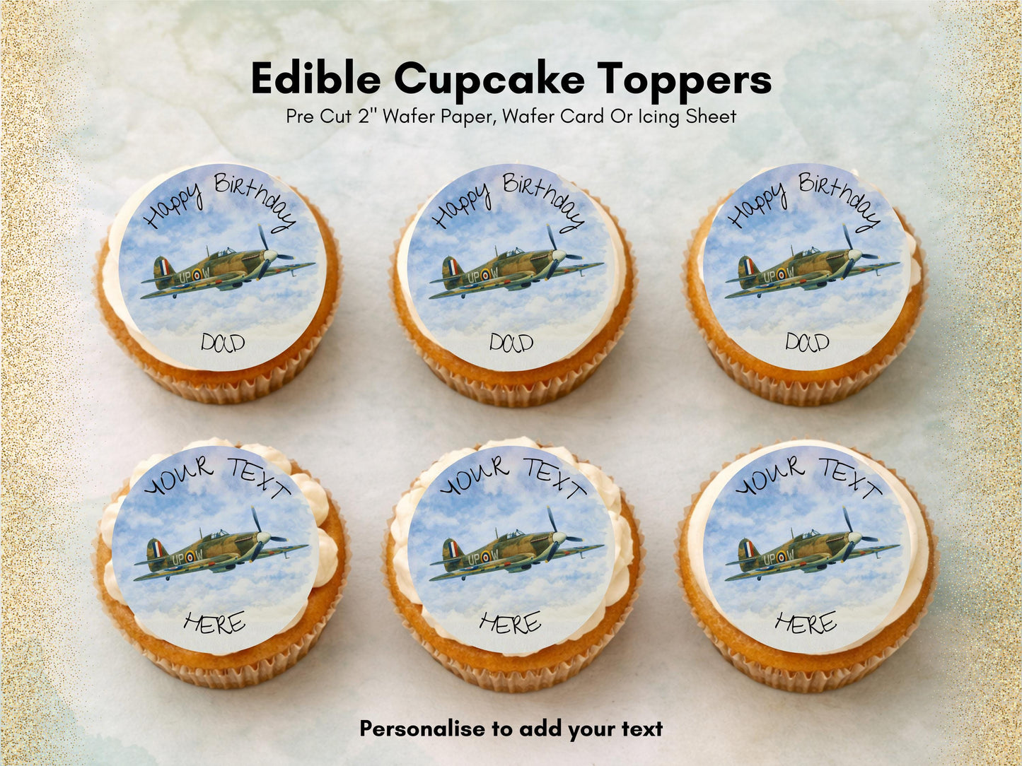 Personalised Hurricane Airplane Edible Cupcake Toppers – Airshow Cake Decorations