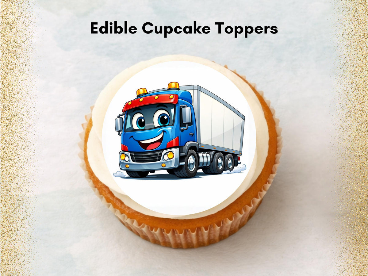 Diggers and Trucks Edible Cupcake Toppers – Excavator and Lorry Cake Decorations