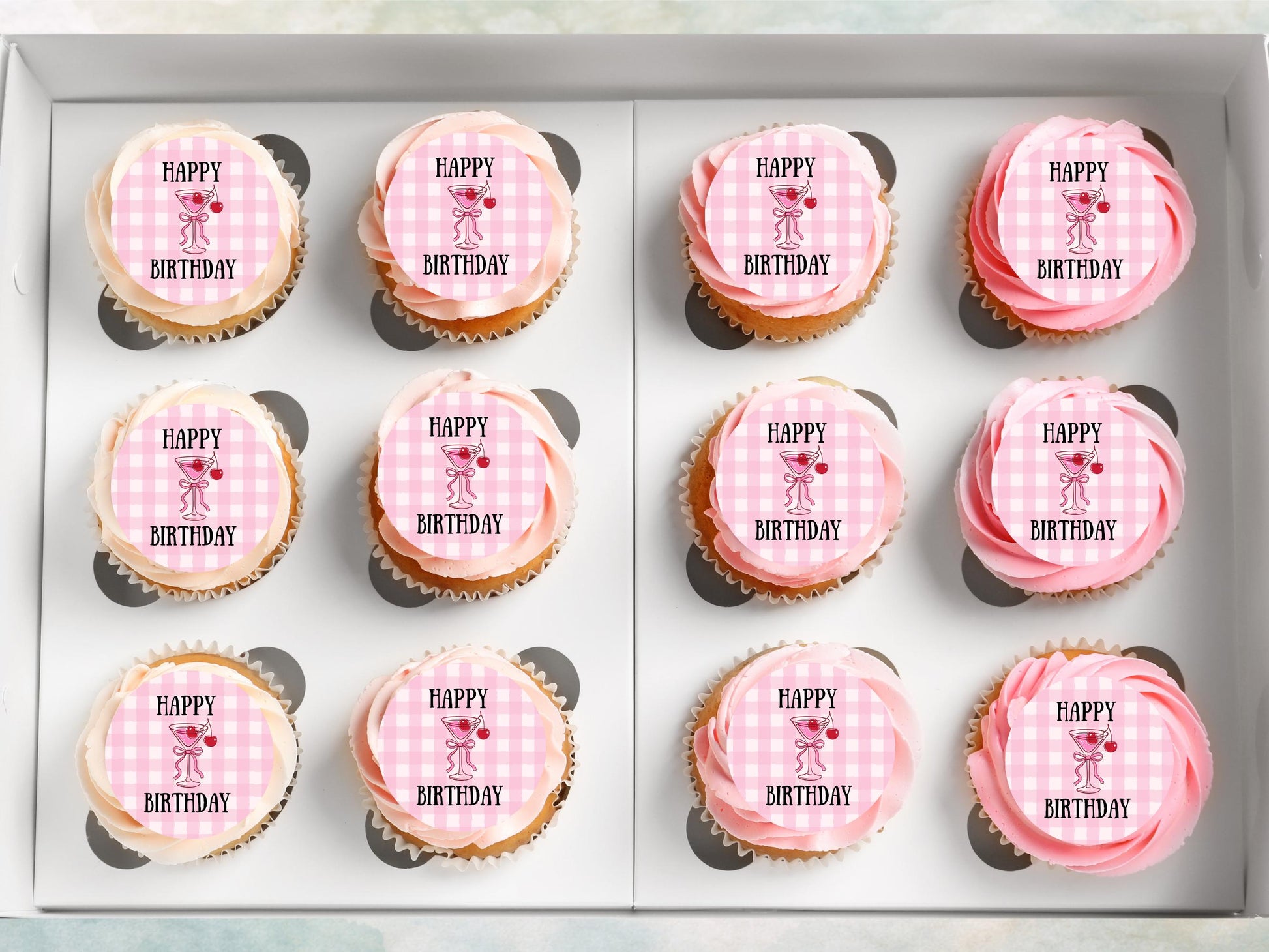 Pink Happy Birthday Edible Cupcake Toppers – Birthday Cake Decorations