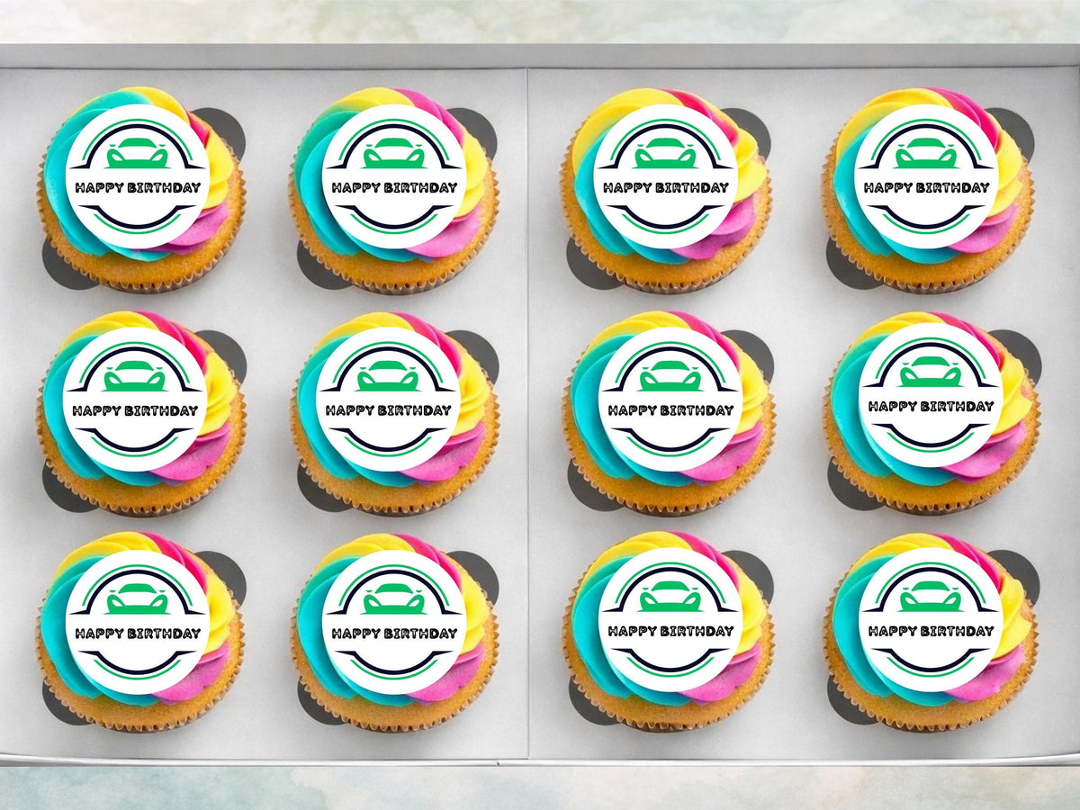 Sports Car Edible Cupcake Toppers – 12 x 2" Car Cake Topper