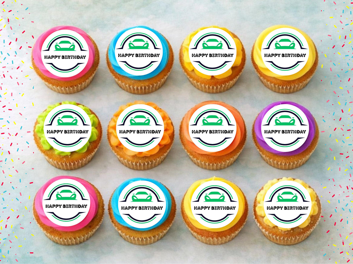 Sports Car Edible Cupcake Toppers – 12 x 2" Car Cake Topper