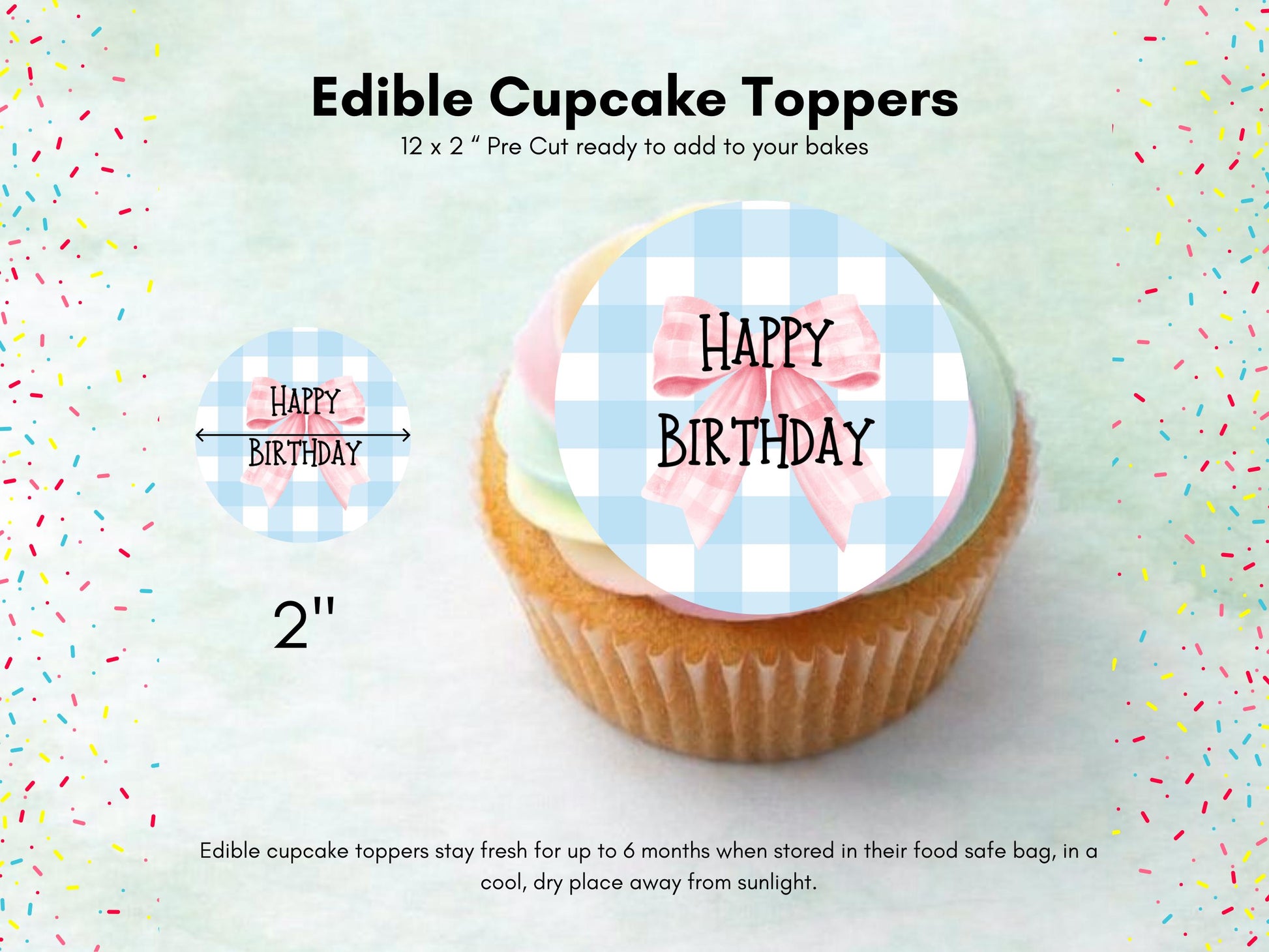 Blue and Pink Happy Birthday Edible Cupcake Toppers – Birthday Cake Decorations