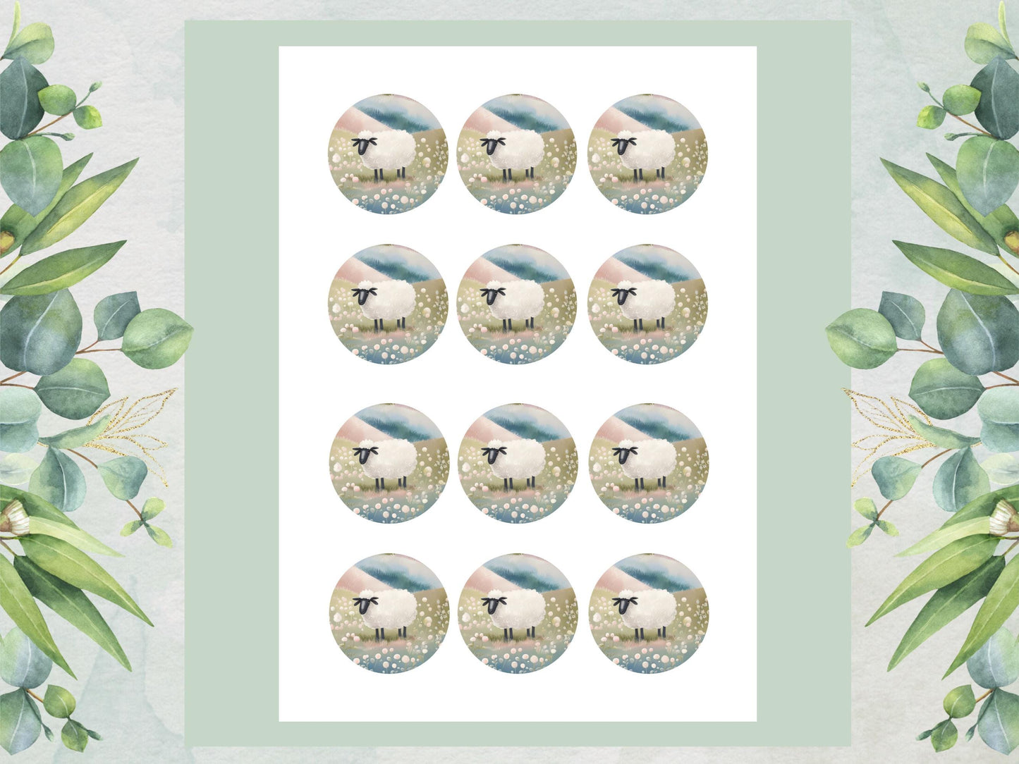 Sheep Edible Cupcake Toppers 12 x 2" Precut Wafer Paper, Card or Icing Sheet