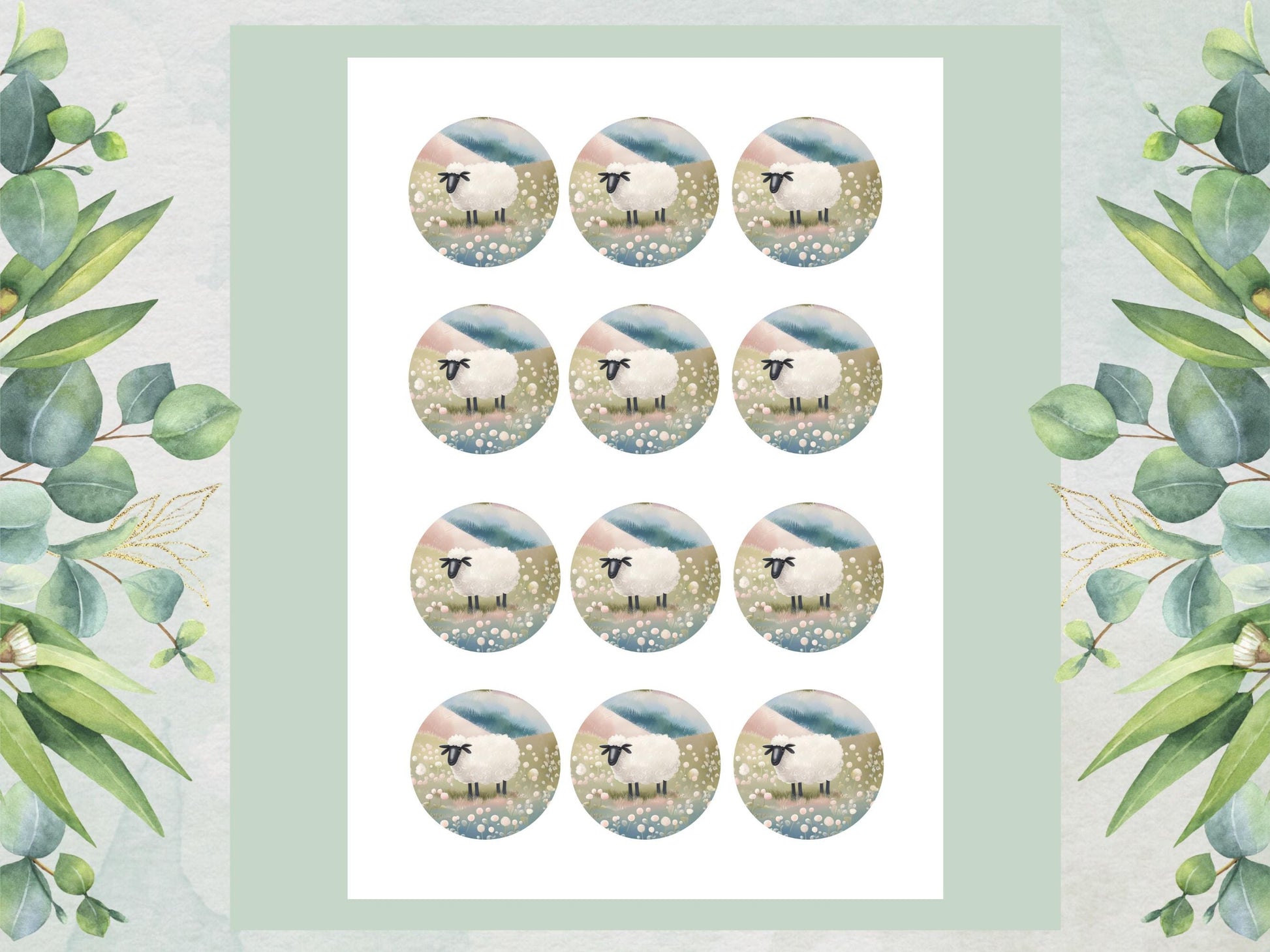 Sheep Edible Cupcake Toppers 12 x 2" Precut Wafer Paper, Card or Icing Sheet