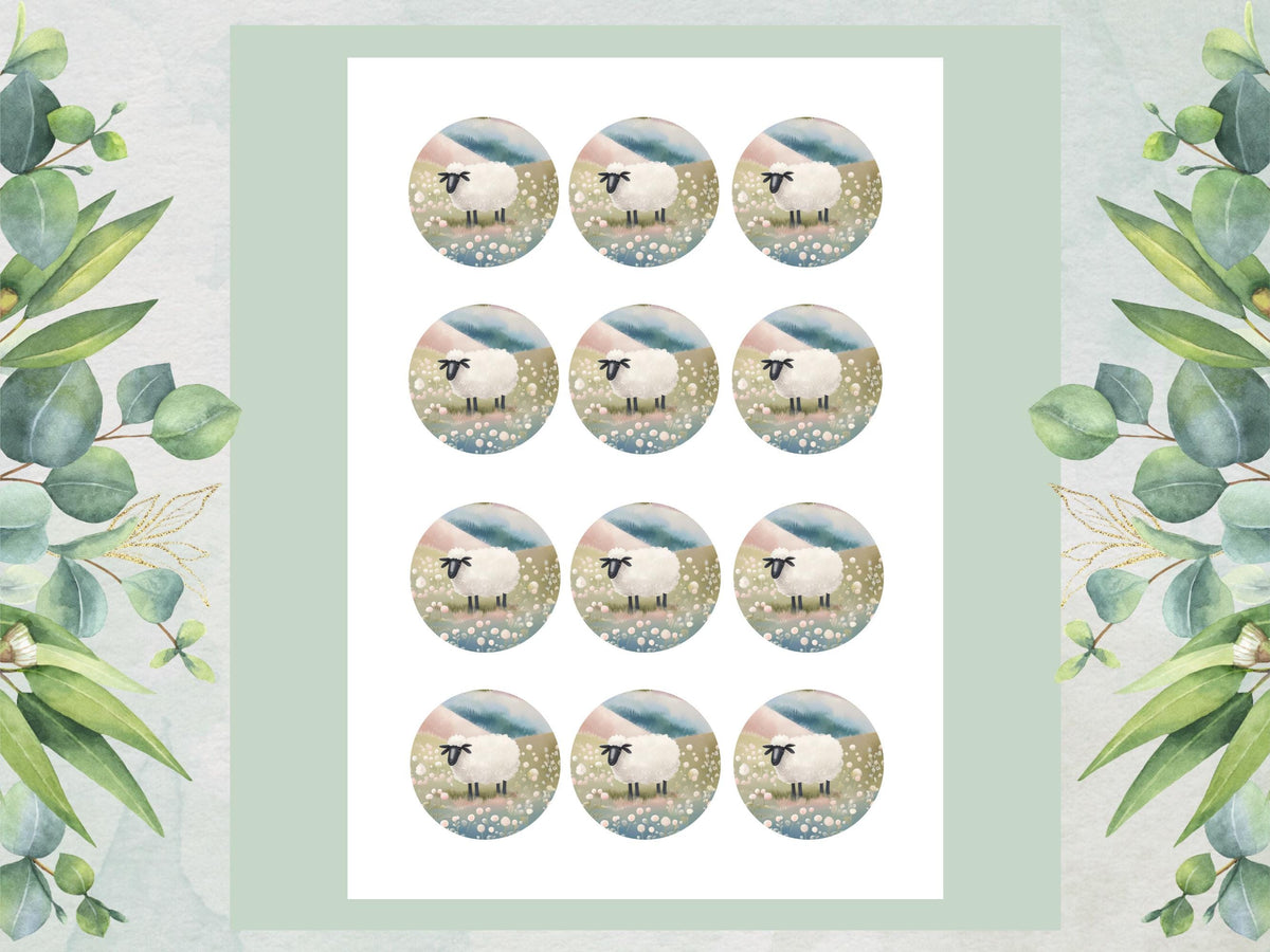 Sheep Edible Cupcake Toppers 12 x 2" Precut Wafer Paper, Card or Icing Sheet