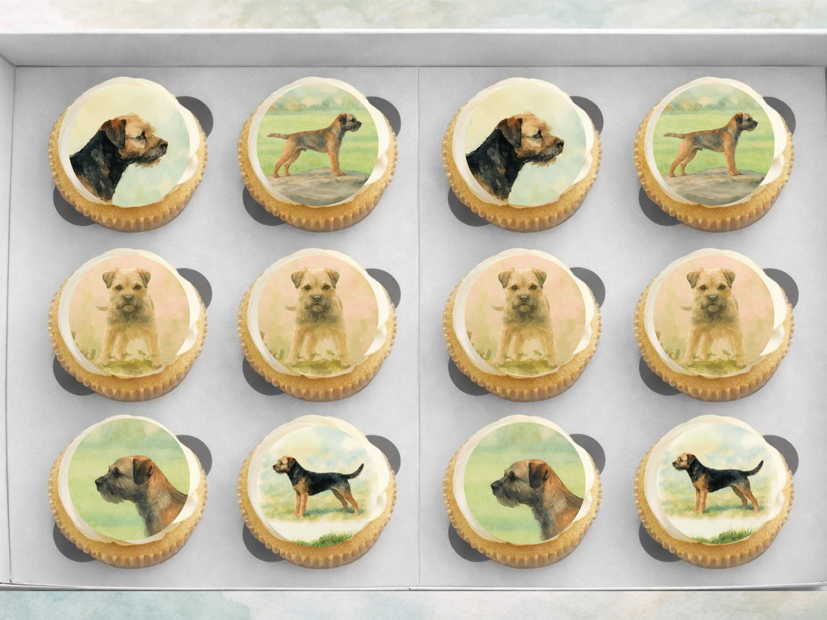 Border Terrier Edible Cupcake Toppers – 12 x 2" Pre-Cut Dog Cake Decoration
