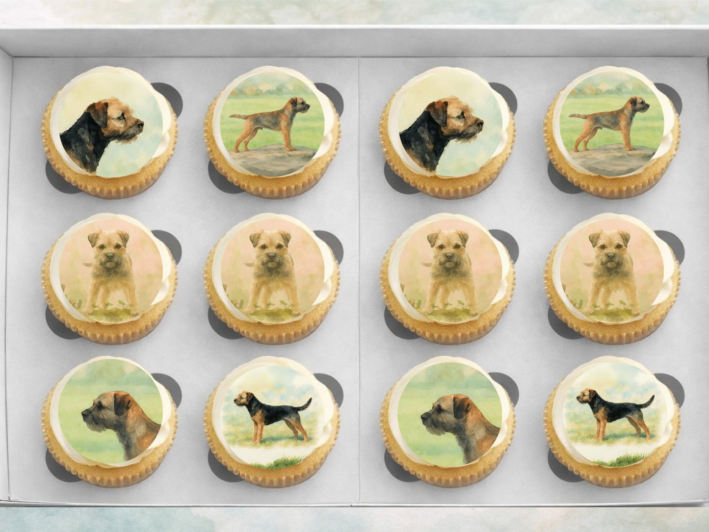 Border Terrier Edible Cupcake Toppers – 12 x 2" Pre-Cut Dog Cake Decoration