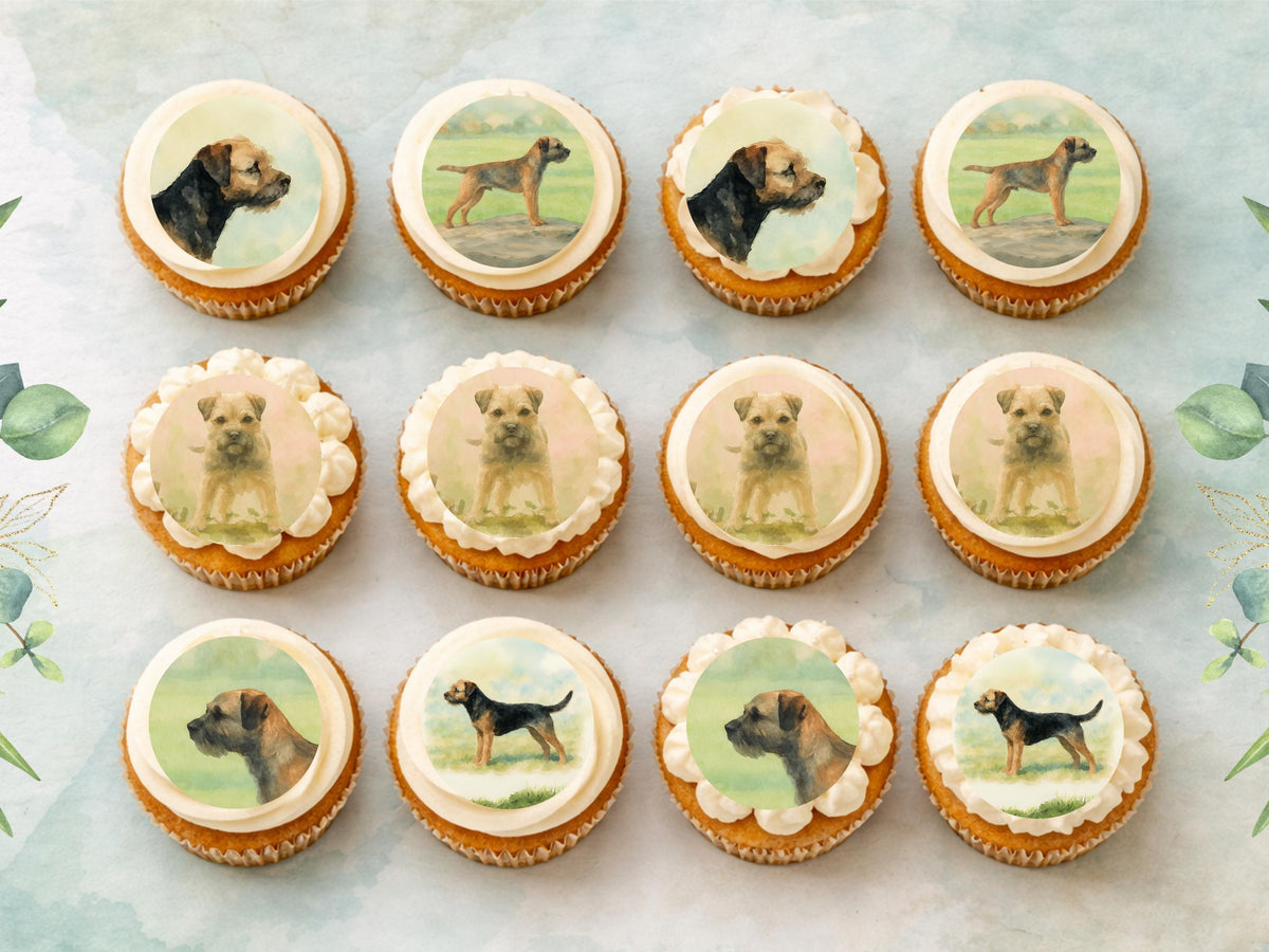 Border Terrier Edible Cupcake Toppers – 12 x 2" Pre-Cut Dog Cake Decoration