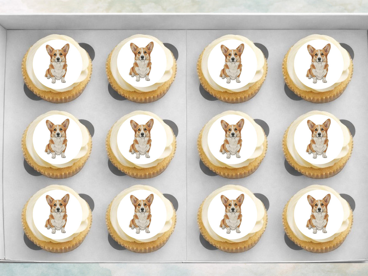 Corgi Edible Cupcake Toppers – 12 x 2" Pre-Cut Corgi Cake Decorations