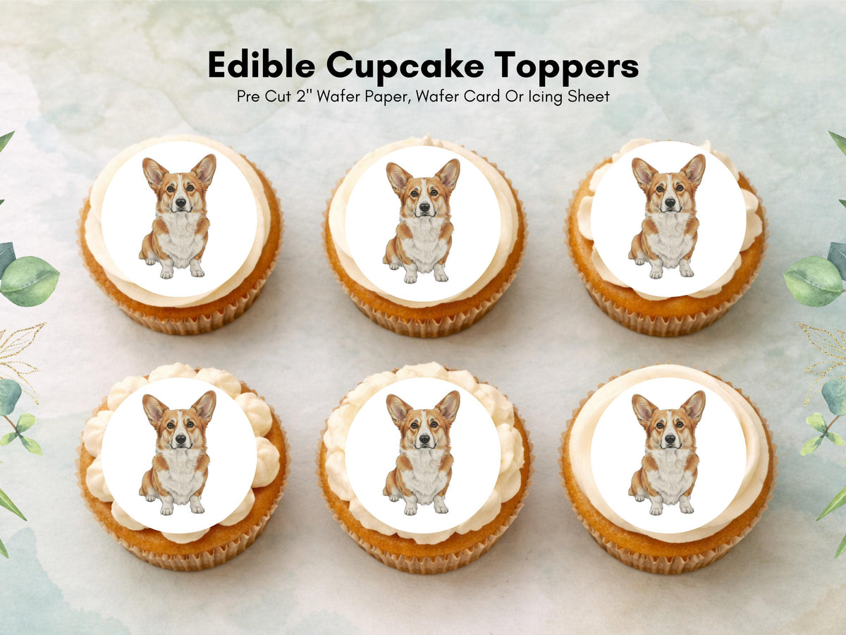 Corgi Edible Cupcake Toppers – 12 x 2" Pre-Cut Corgi Cake Decorations