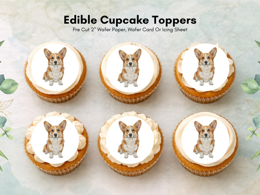 Corgi Edible Cupcake Toppers – 12 x 2" Pre-Cut Corgi Cake Decorations