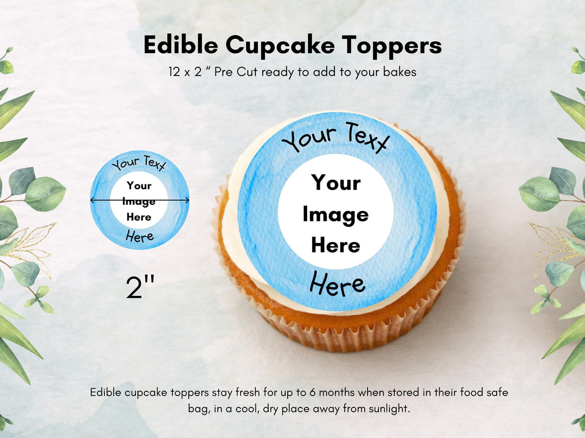 Personalised Happy Birthday Edible Cupcake Toppers, Custom with Photo & Text