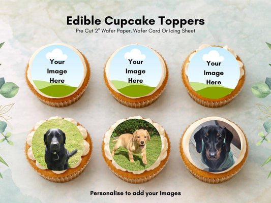 Personalized Photo Edible Cupcake Toppers, 2 inch, Wafer Paper, Card or Icing Sheet
