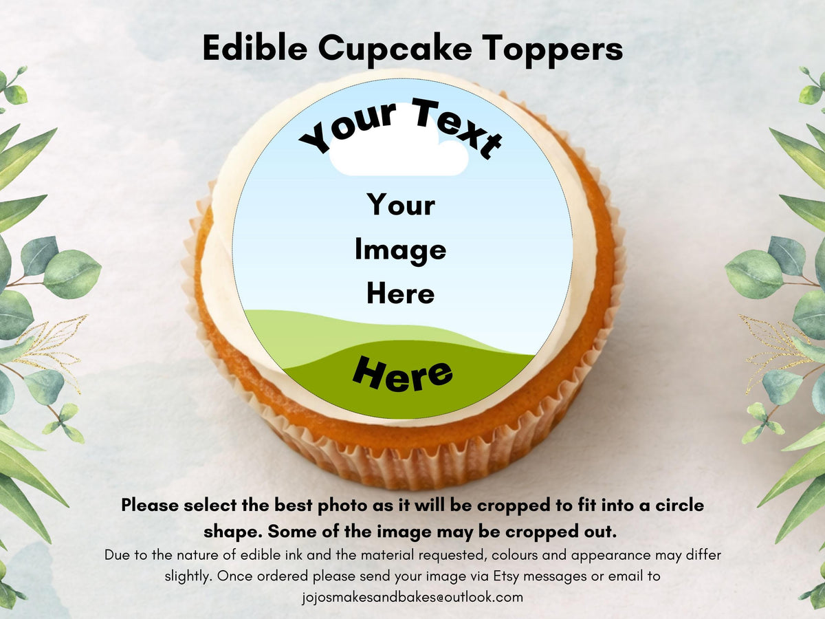 Personalised Photo Edible Cupcake Toppers – Birthday Party Cake Toppers with Name and Image