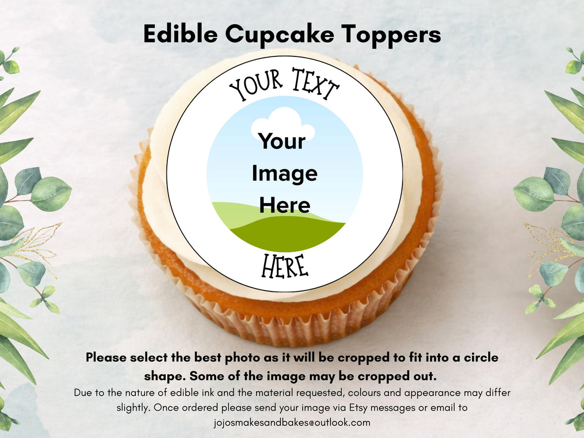 Personalised Photo Edible Cupcake Toppers – Birthday Party Cake Toppers with Name and Image