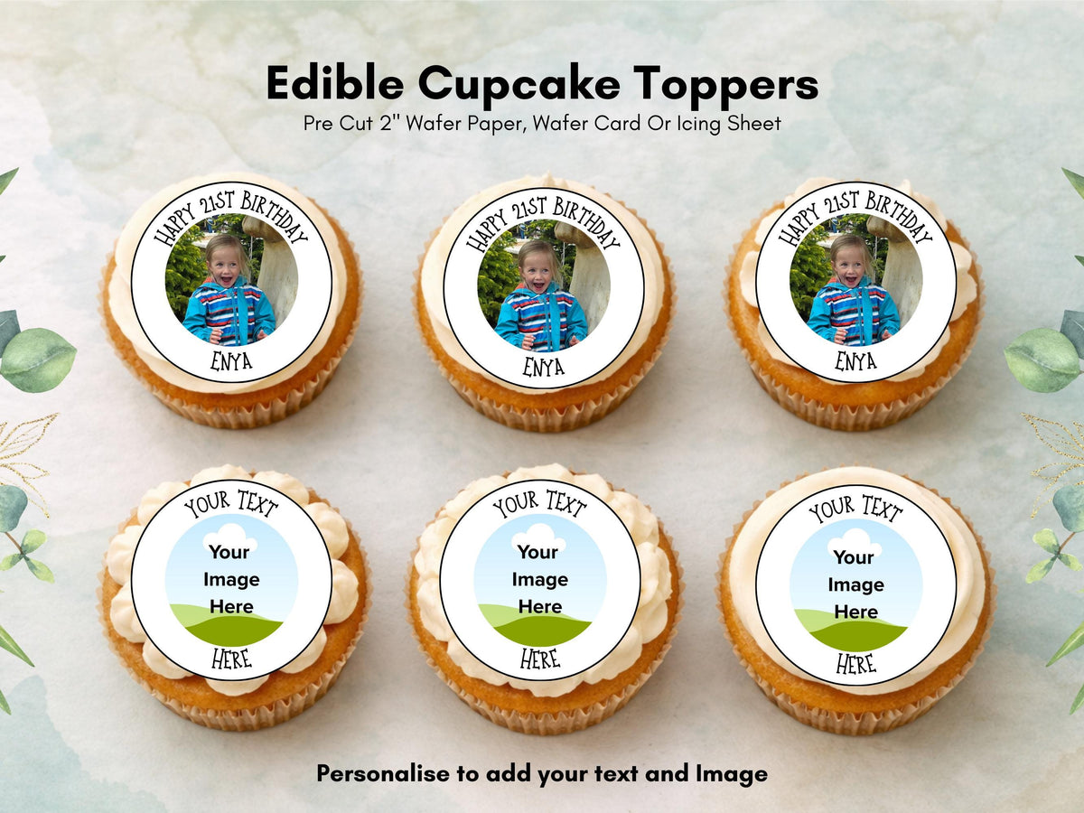 Personalised Photo Edible Cupcake Toppers – Birthday Party Cake Toppers with Name and Image