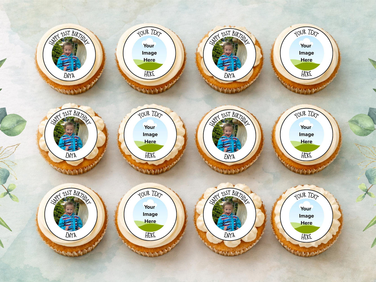 Personalised Photo Edible Cupcake Toppers – Birthday Party Cake Toppers with Name and Image