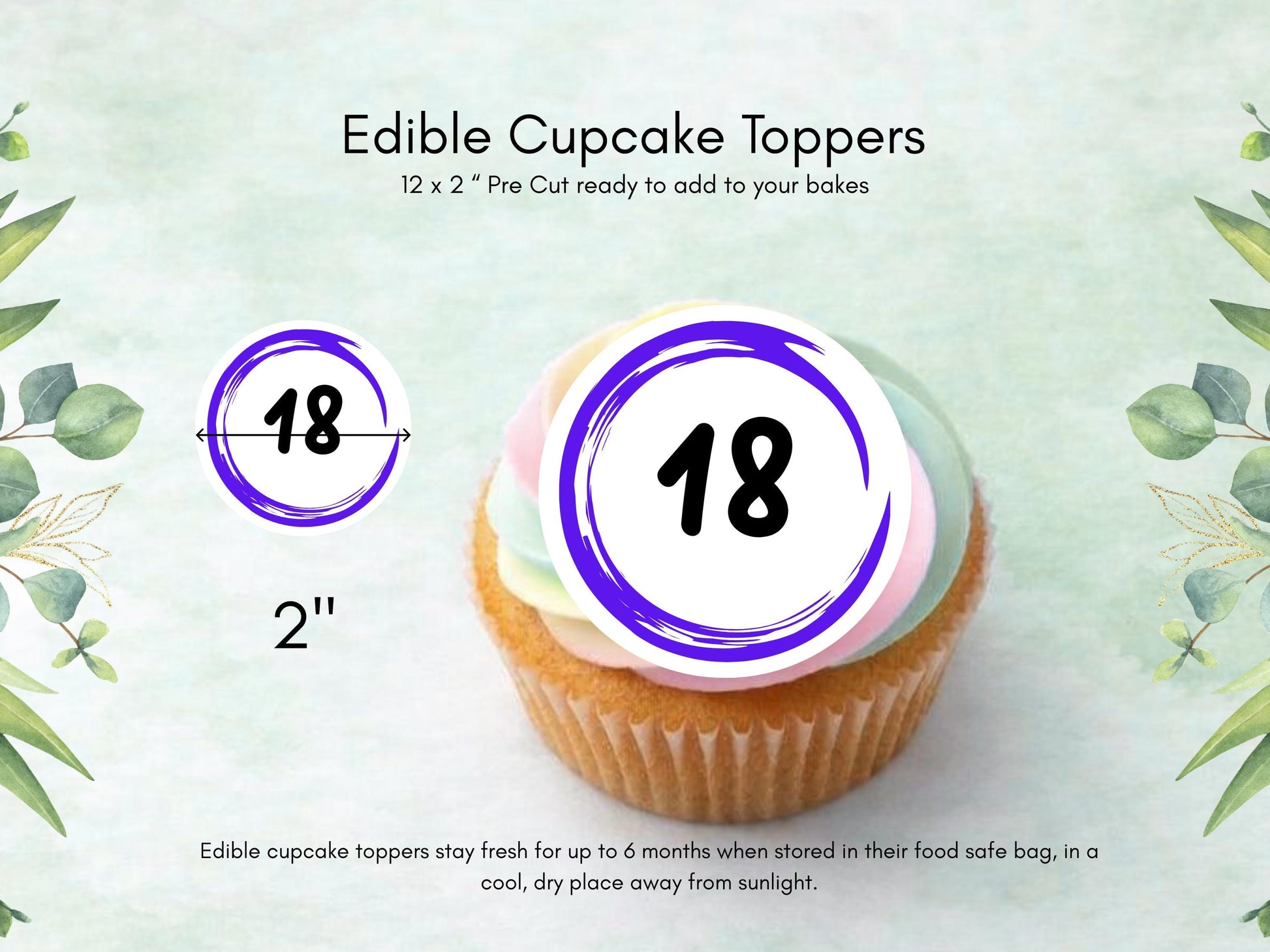 Milestone Birthday Edible Cupcake Toppers - Customizable Number & Color
