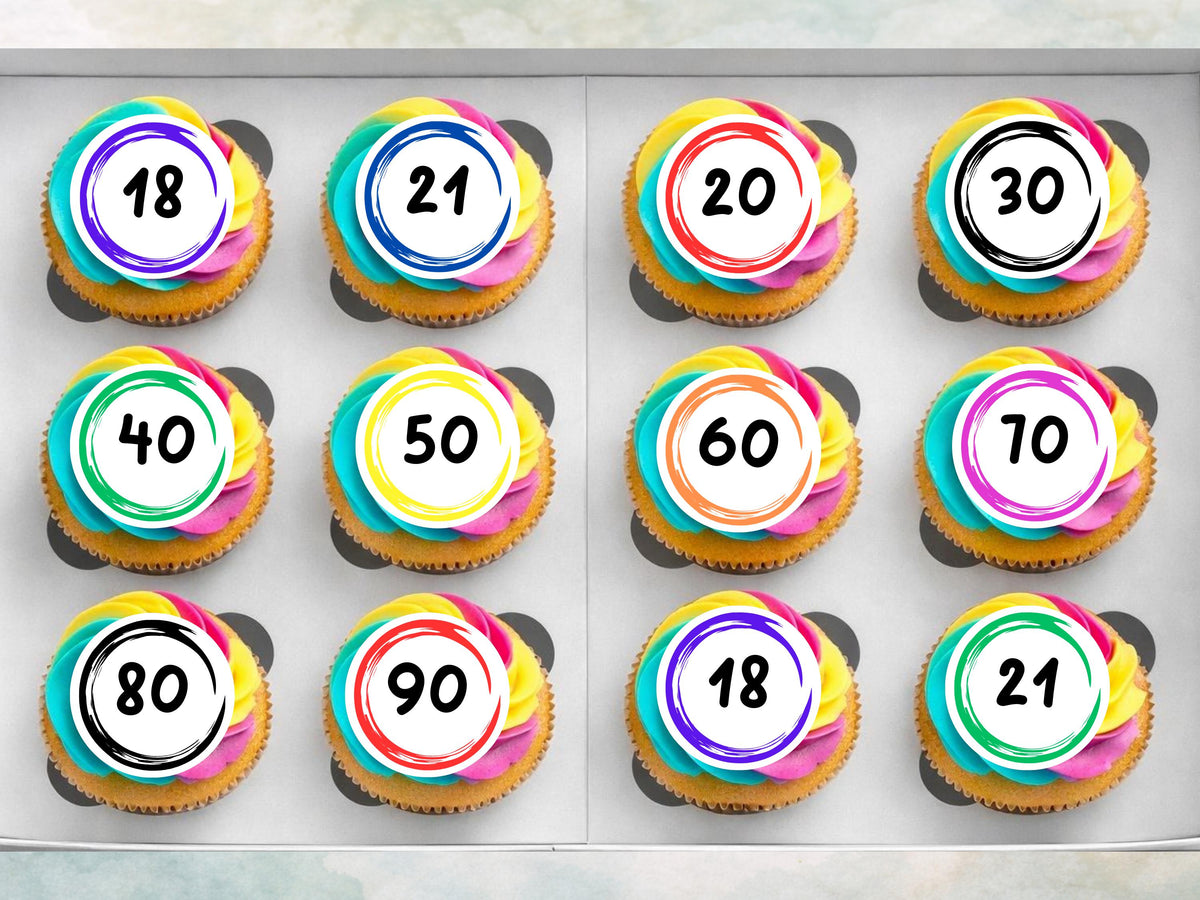 Milestone Birthday Edible Cupcake Toppers - Personalised Number & Colour