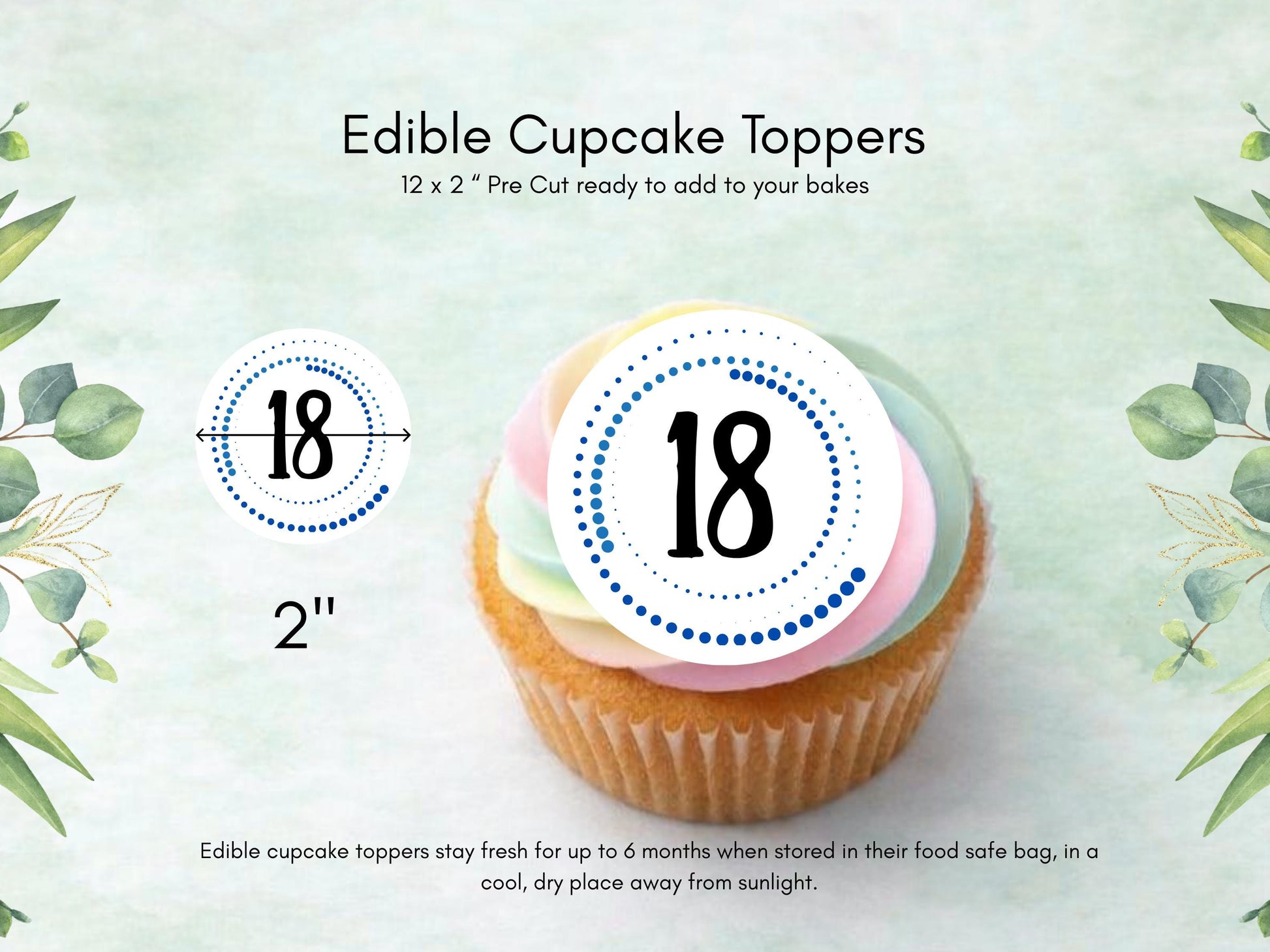 Milestone Birthday Edible Cupcake Toppers – Dotted Theme, Customizable (12 x 2")