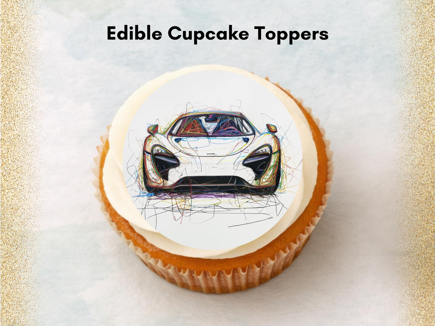 Sports Car Edible Cupcake Toppers – Pre-Cut Wafer Paper, Card, or Icing