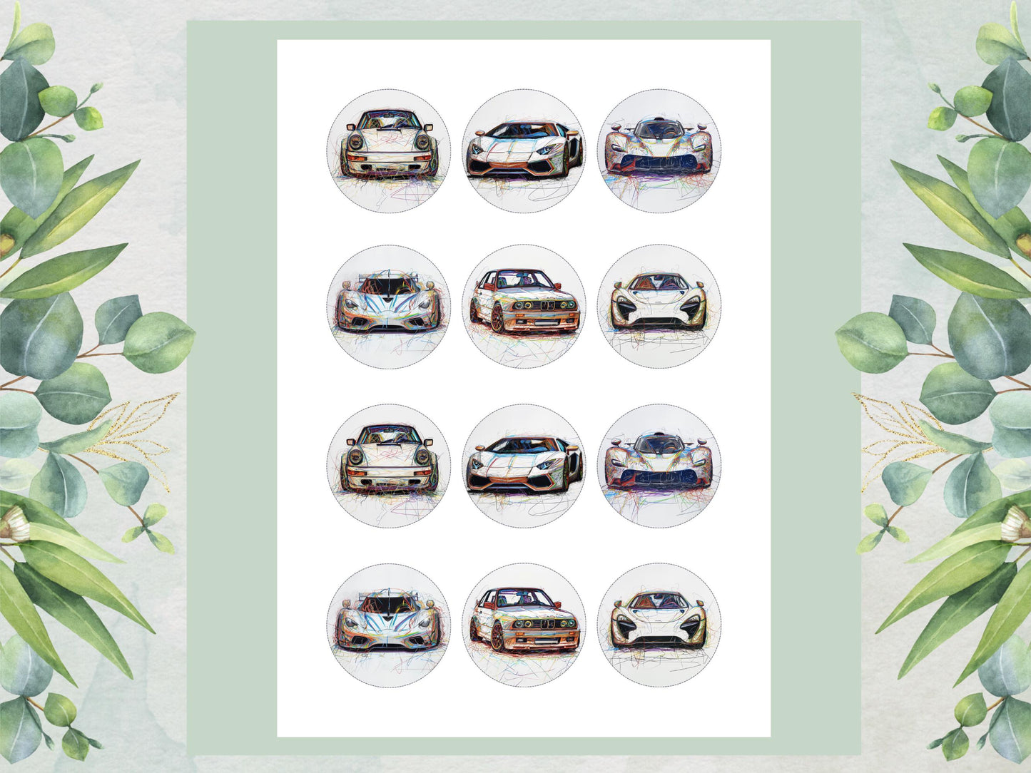 Sports Car Edible Cupcake Toppers – Pre-Cut Wafer Paper, Card, or Icing