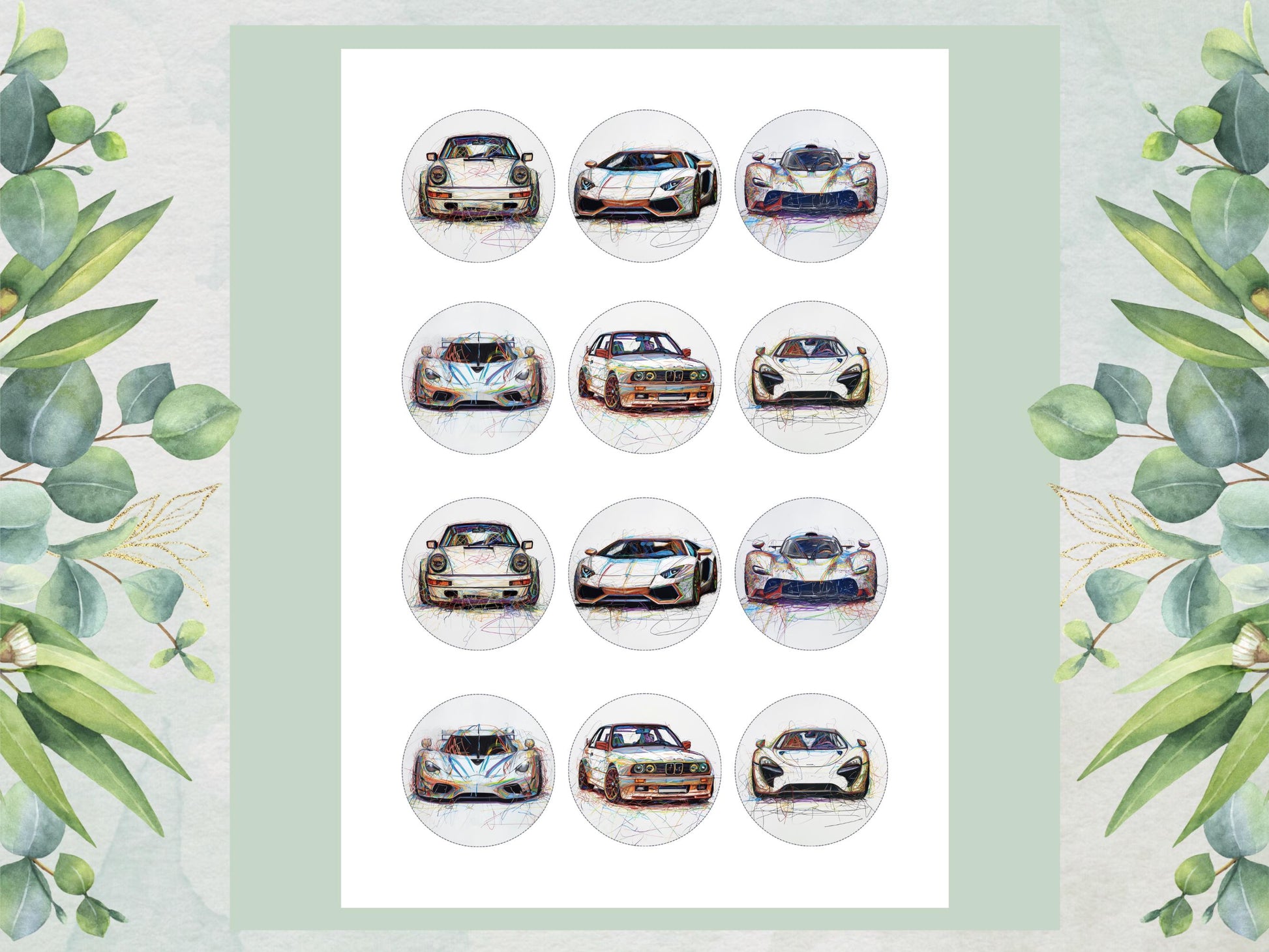 Sports Car Edible Cupcake Toppers – Pre-Cut Wafer Paper, Card, or Icing