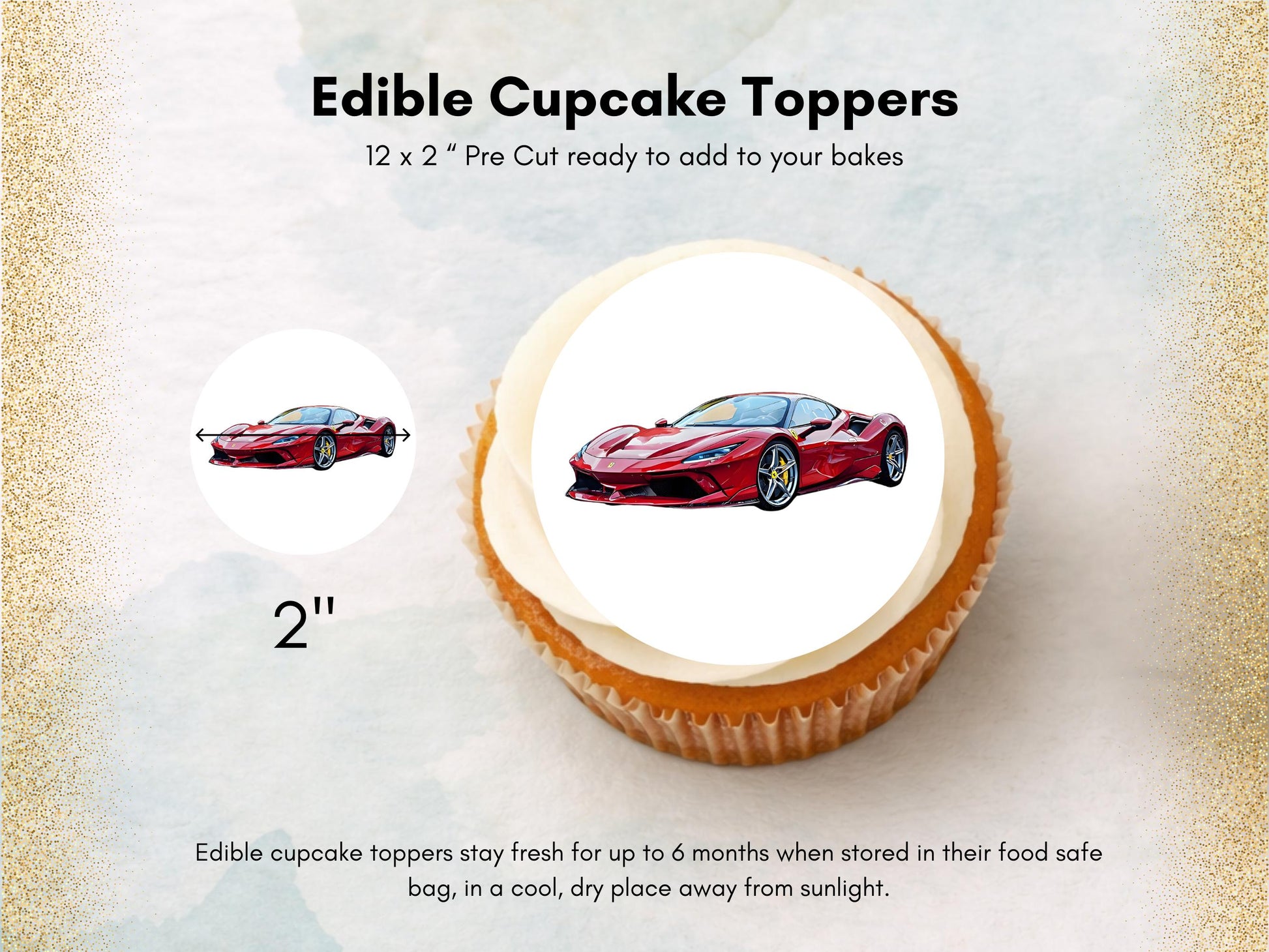 Sports Car Edible Cupcake Toppers – 12 x 2" Pre-Cut